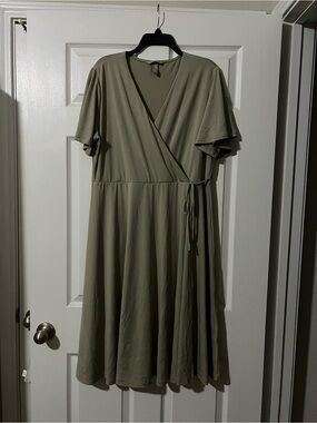 H&M Olive Wrap-Style Midi Dress